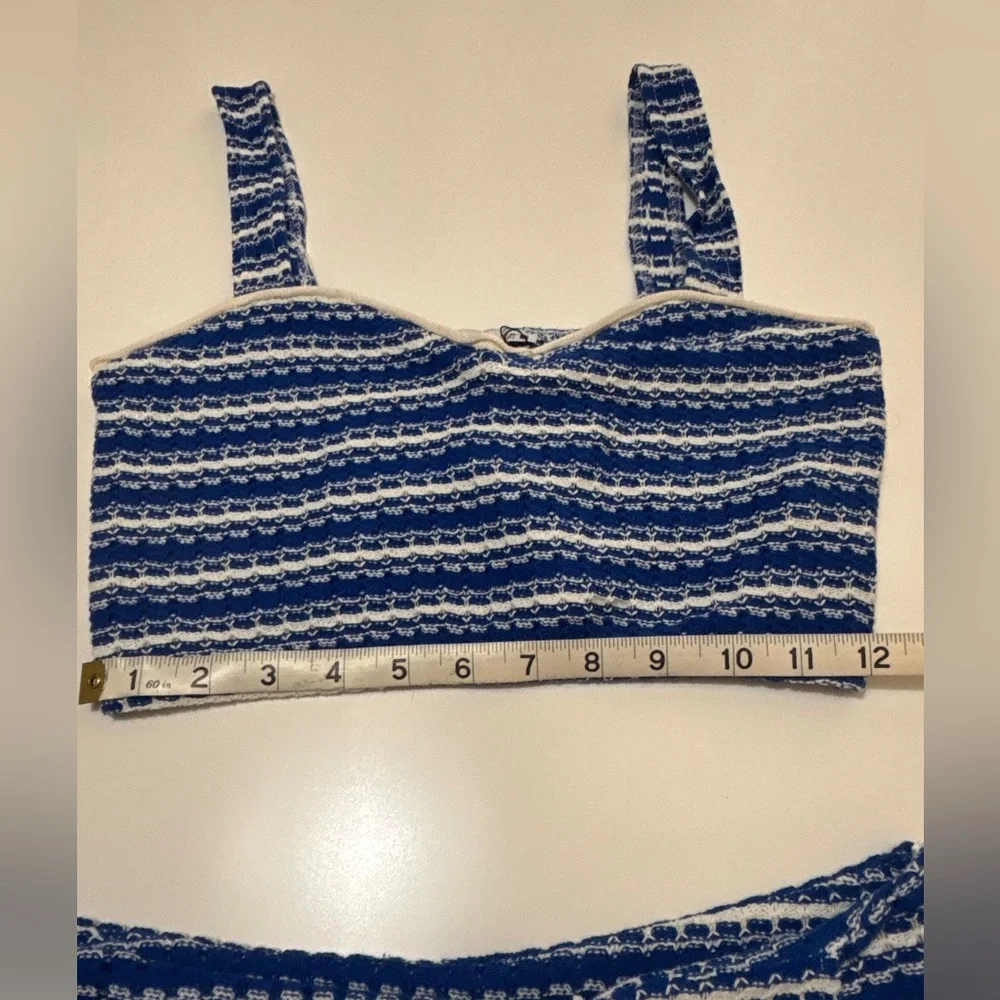 Zara Blue and White Striped Two-Piece Crop Top and Skort Set - Picture 14 of 14